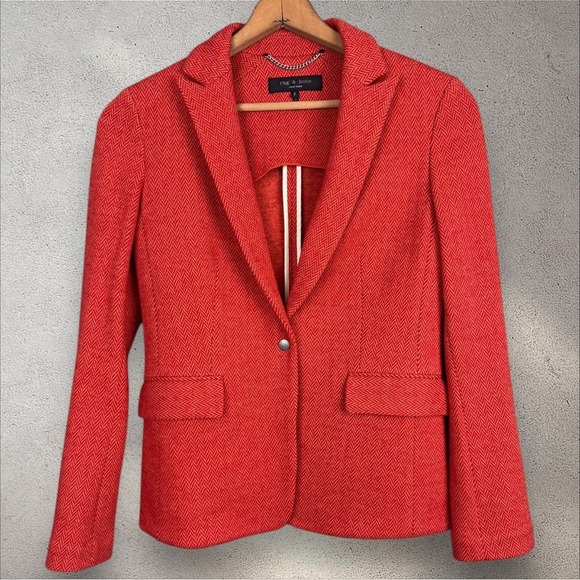 Rag & Bone‎ Orange Lexington Herringbone Blazer Wool Blend Sz 2 Kym Whitley - Picture 1 of 9